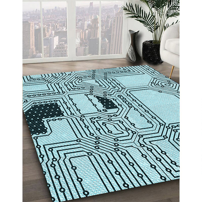 Patterned Electric Blue Rug in Family Room, pat3216lblu