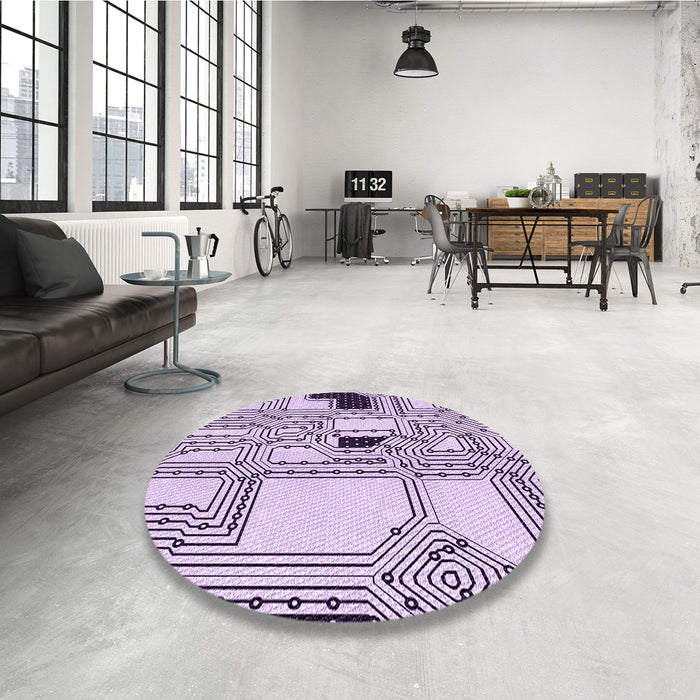 Round Patterned Bright Grape Purple Rug in a Office, pat3216pur