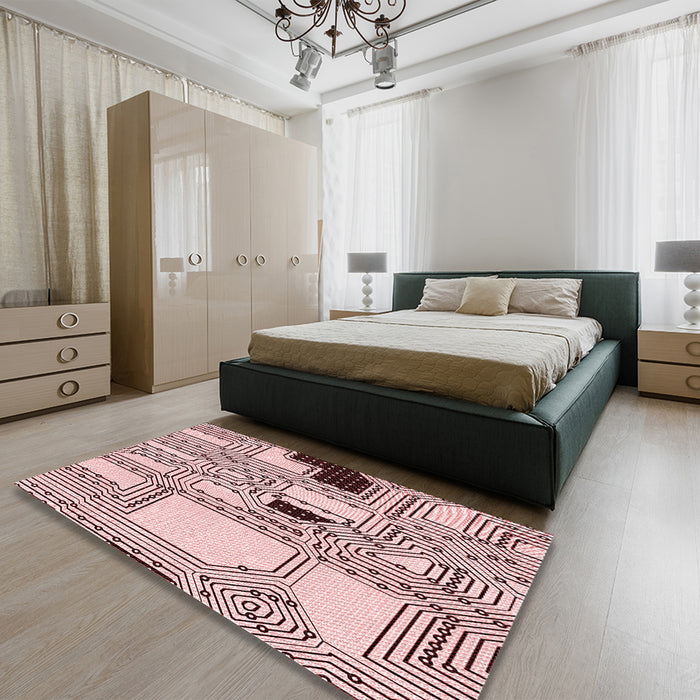 Patterned Light Rose Pink Rug in a Bedroom, pat3216rd