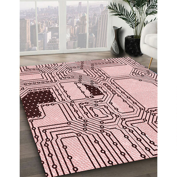 Patterned Light Rose Pink Rug in Family Room, pat3216rd