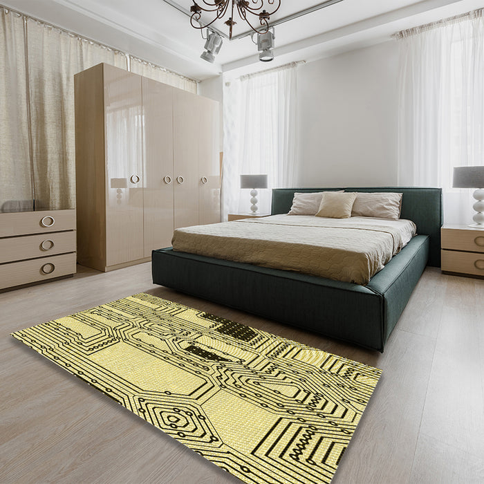 Patterned Oak Brown Rug in a Bedroom, pat3216yw