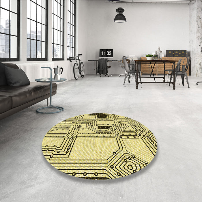 Round Patterned Oak Brown Rug in a Office, pat3216yw