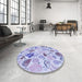 Round Patterned Blue Rug in a Office, pat3217blu