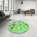 Round Patterned Green Rug in a Office, pat3217grn