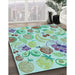 Patterned Green Rug in Family Room, pat3217lblu