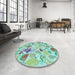 Round Patterned Green Rug in a Office, pat3217lblu