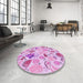 Round Patterned Blossom Pink Rug in a Office, pat3217pur