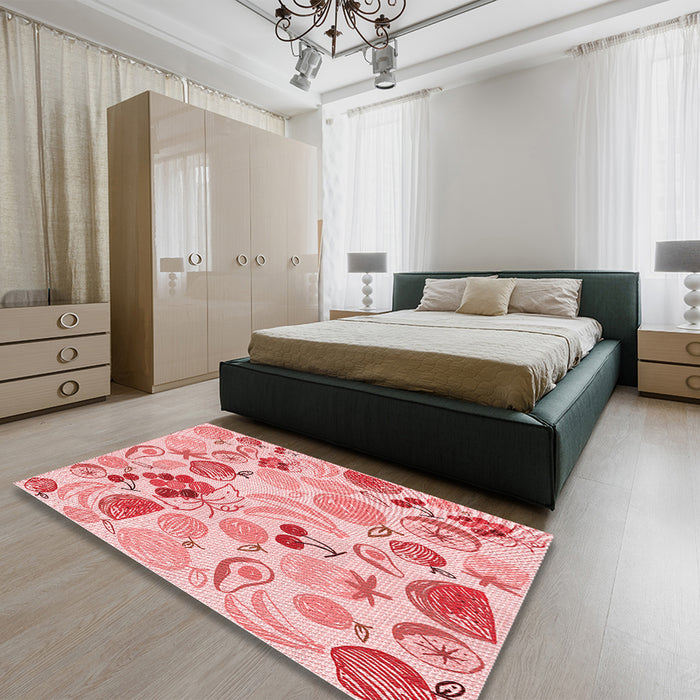 Patterned Red Rug in a Bedroom, pat3217rd