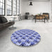 Round Patterned Blue Rug in a Office, pat3218blu