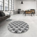 Round Patterned Platinum Silver Gray Rug in a Office, pat3218gry