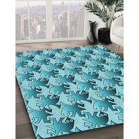 Patterned Dark Cyan Green Rug, pat3218lblu