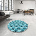 Round Patterned Dark Cyan Green Rug in a Office, pat3218lblu