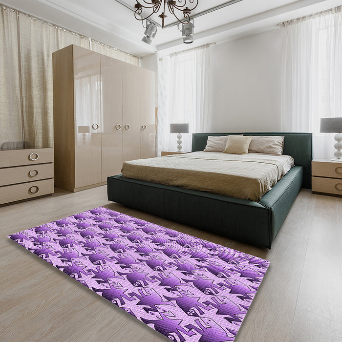Round Machine Washable Transitional Dark Orchid Purple Rug in a Office, wshpat3218pur