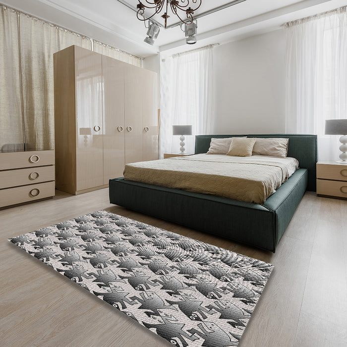 Patterned Gray Novelty Rug in a Bedroom, pat3218