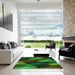 Square Patterned Dark Forest Green Rug in a Living Room, pat3219grn