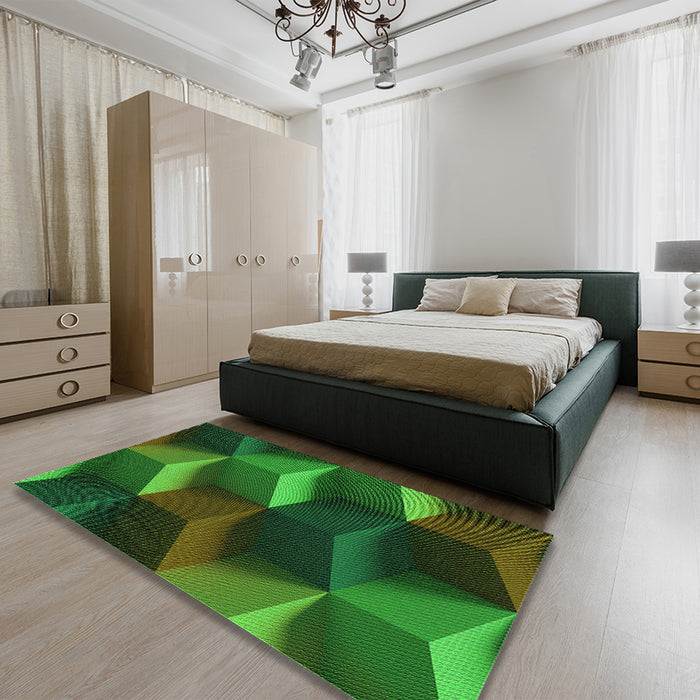 Patterned Dark Forest Green Rug in a Bedroom, pat3219grn