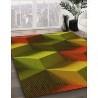 Patterned Dark Yellow Green Rug, pat3219yw