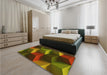 Patterned Dark Yellow Green Rug in a Bedroom, pat3219yw