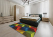 Patterned Dark Green Modern Rug in a Bedroom, pat3219