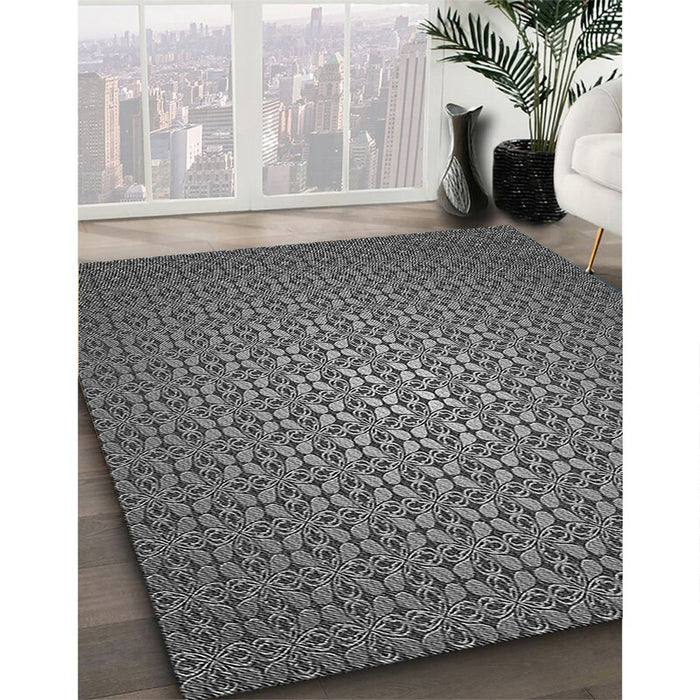 Patterned Black Rug in Family Room, pat322gry