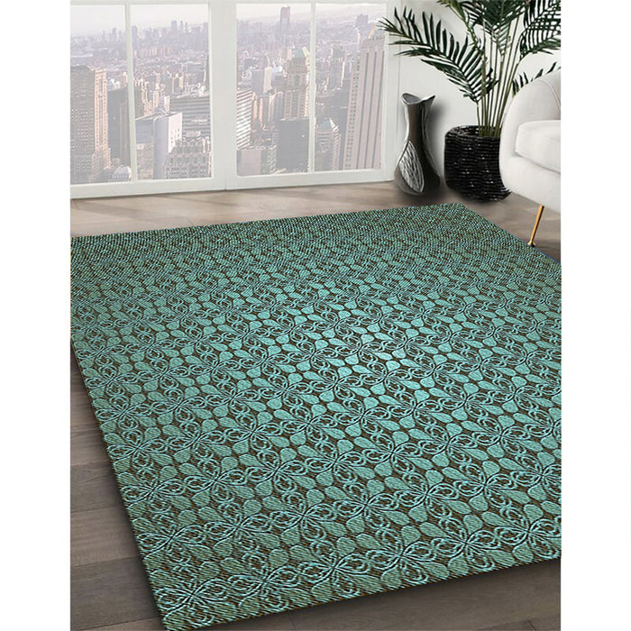 Patterned Army Green Rug in Family Room, pat322lblu