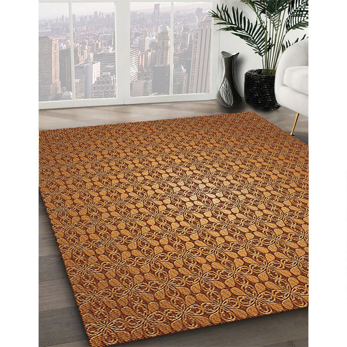 Patterned Orange Rug in Family Room, pat322org