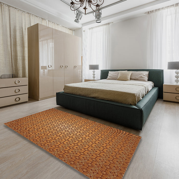 Round Machine Washable Transitional Orange Rug in a Office, wshpat322org