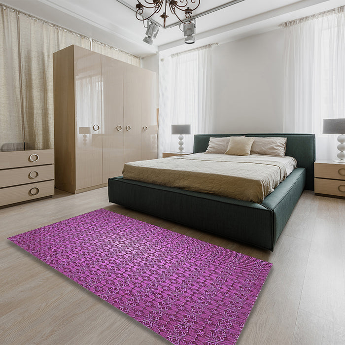 Patterned Medium Violet Red Pink Rug in a Bedroom, pat322pur
