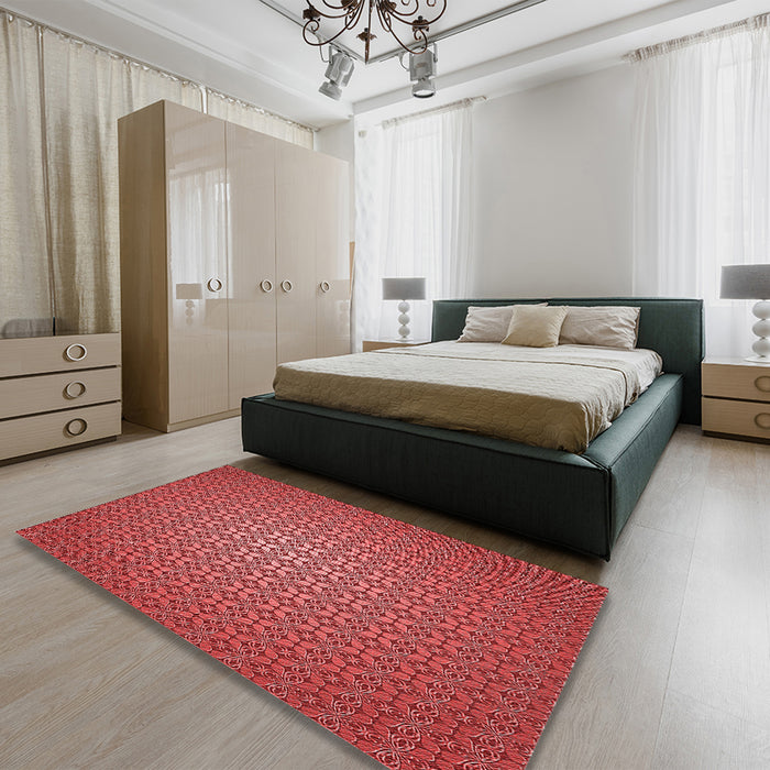 Round Machine Washable Transitional Red Rug in a Office, wshpat322rd