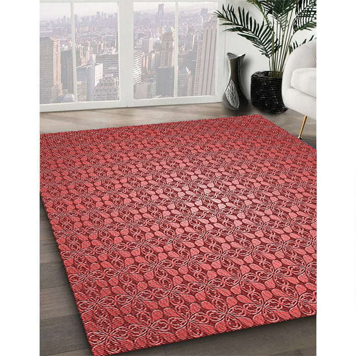 Patterned Red Rug in Family Room, pat322rd