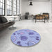 Round Patterned Medium Slate Blue Rug in a Office, pat3220blu