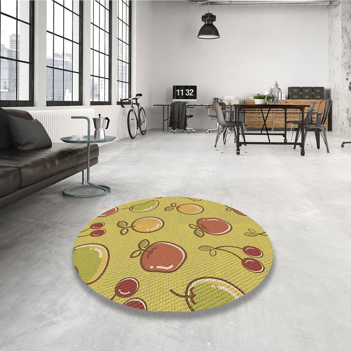 Round Patterned Bright Gold Yellow Rug in a Office, pat3220brn