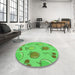 Round Patterned Neon Green Rug in a Office, pat3220grn