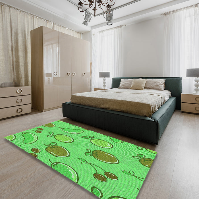 Patterned Neon Green Rug in a Bedroom, pat3220grn