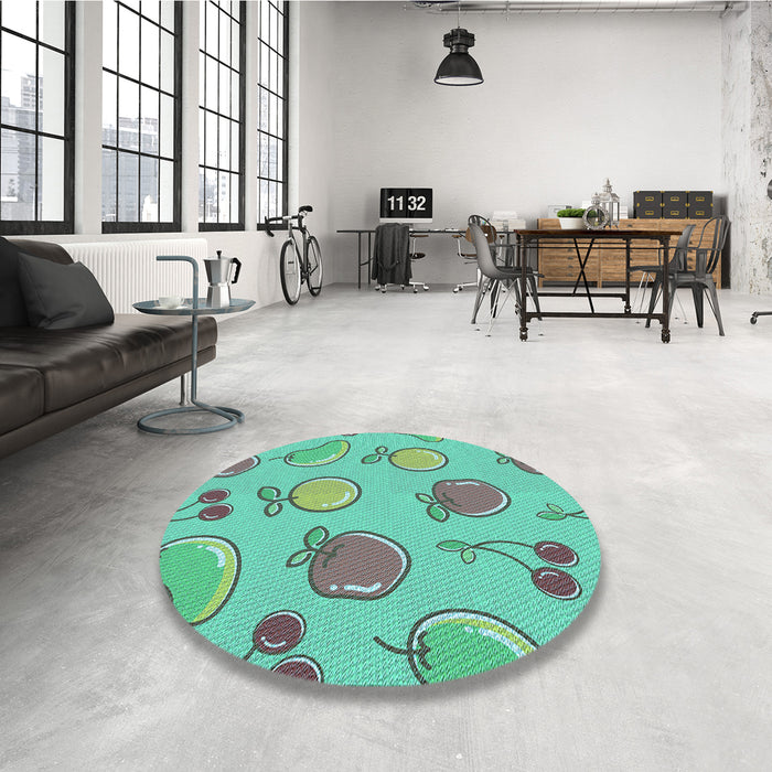 Round Patterned Medium Sea Green Rug in a Office, pat3220lblu