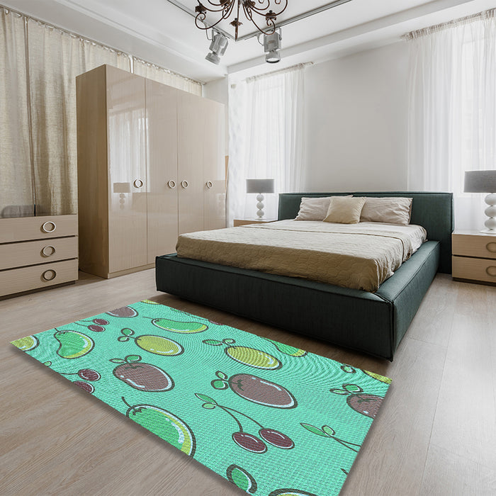 Patterned Medium Sea Green Rug in a Bedroom, pat3220lblu