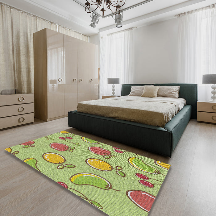 Patterned Green Novelty Rug in a Bedroom, pat3220