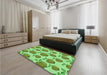 Patterned Dark Lime Green Rug in a Bedroom, pat3221grn