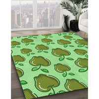 Patterned Dark Lime Green Rug, pat3221grn