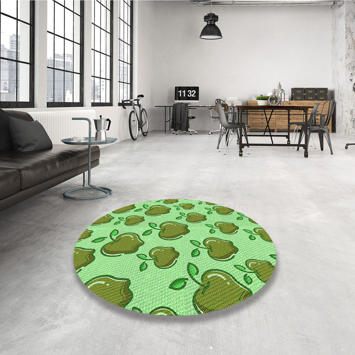 Round Patterned Dark Lime Green Rug in a Office, pat3221grn