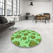 Round Patterned Dark Lime Green Rug in a Office, pat3221grn