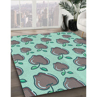 Patterned Aquamarine Green Rug, pat3221lblu