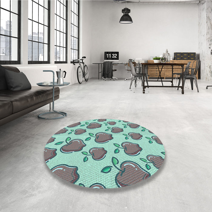 Round Patterned Aquamarine Green Rug in a Office, pat3221lblu