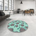 Round Patterned Aquamarine Green Rug in a Office, pat3221lblu