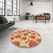 Round Patterned Red Rug in a Office, pat3221org