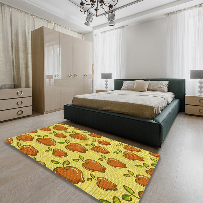 Patterned Yellow Rug in a Bedroom, pat3221yw