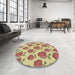 Round Patterned Mustard Yellow Novelty Rug in a Office, pat3221