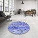 Round Patterned Jeans Blue Rug in a Office, pat3222blu