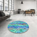 Round Patterned Steel Blue Rug in a Office, pat3222lblu