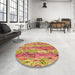 Round Patterned Chestnut Red Rug in a Office, pat3222org